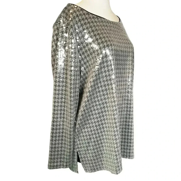Chicos NWT Houndstooth Sequin Tunic Size 3 US Size XL Silver and Black - Picture 9 of 15